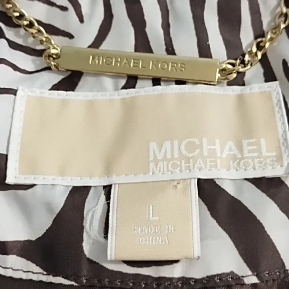 Michael Kors Woman's Puffer Jkt Lightweight Vest Gold Hardware Brown White Zebra - Picture 5 of 11